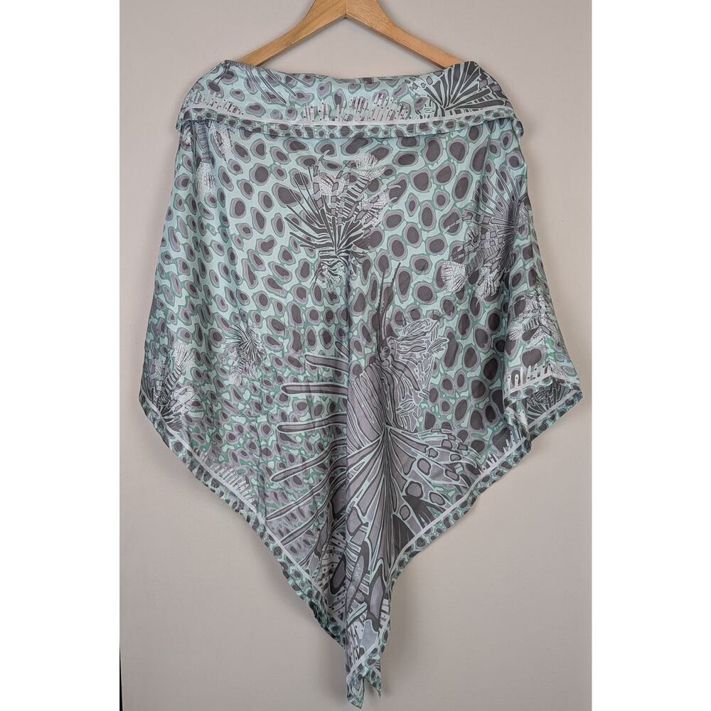 Pineda Covalin Lionfish Printed 100% Silk Poncho Green/Gray *Rare*
